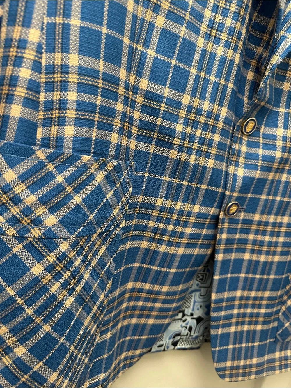 Vintage 70s Charles Lyons Mens 39S Blue Plaid Wide Lapel Blazer Sport Coat Retro